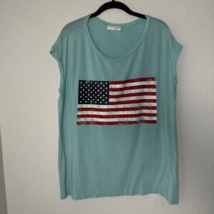 a. gain Women's Light Blue US American Flag Sleeveless Tshirt in Size 2XL